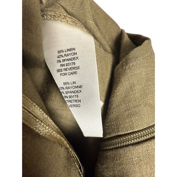 Tahari Olive Green Linen Blend Sleeveless V-Neck Belted Tie Waist Jumpsuit 4 - Picture 8 of 9